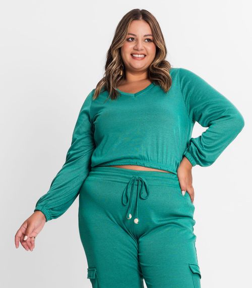 Blusão Feminino Plus Size Ribana Duo Secret Glam Verde