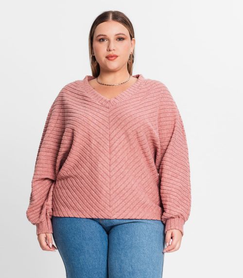 Blusão Feminino Plus Size Canelado Secret Glam Rosa