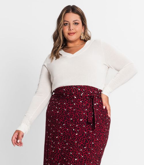 Blusão Feminino Plus Size Decote V Secret Glam Bege