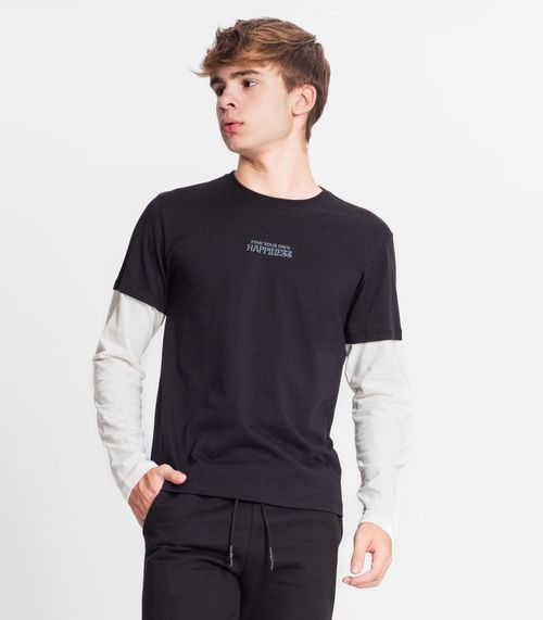 Camiseta Manga Longa Juvenil Em Meia Malha Minty Preto