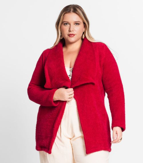 Casaco Feminino Plus Size Em Tweed Secret Glam Vermelho