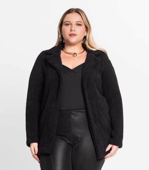 Casaco Feminino Plus Size Em Tweed Secret Glam Preto