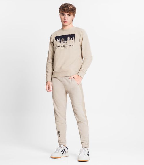 Calça Juvenil Masculina Em Moletinho Minty Bege