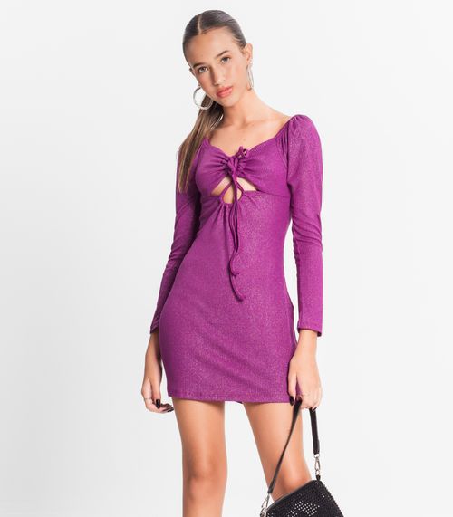 Vestido Juvenil Em Ribana Canelada Lurex Minty Roxo