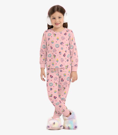 Pijama Infantil Feminino Em Meia Malha Rovi Kids Rosa