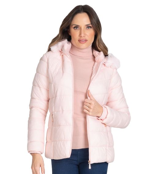 Jaqueta Puffer Feminina Com Capuz Select Rosa