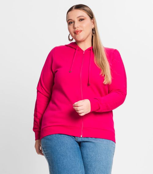 Jaqueta Feminina Com Capuz Plus Size Secret Glam Rosa