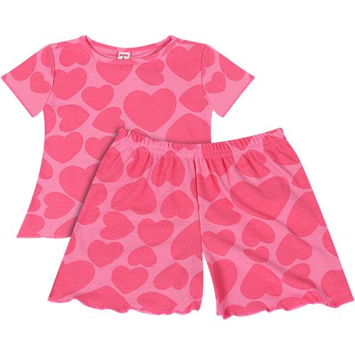 Pijama Manga Curta Infantil Coração Rosa - Yeapp