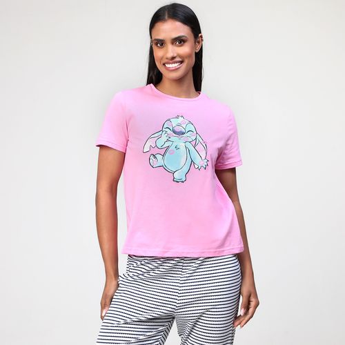 Pijama Manga Curta Disney Stitch Rosa