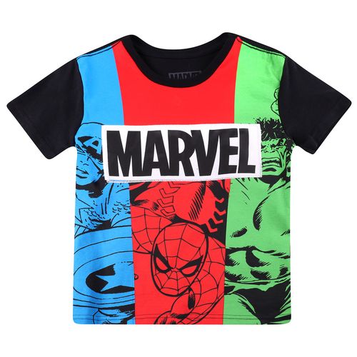 Camiseta Manga Curta Marvel Tricolor Preto