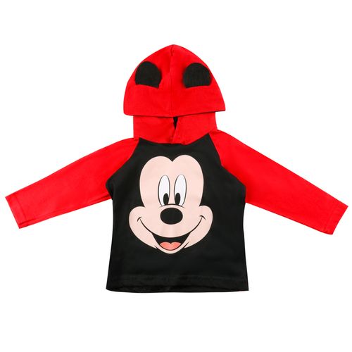 Camiseta Manga Longa Infantil Capuz Orelhinha Mickey Preto - Disney