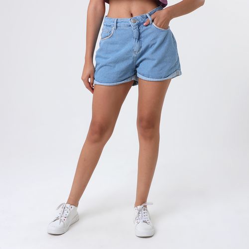 Short Jeans Detalhe No Bolso E Barra Dobrada Jeans