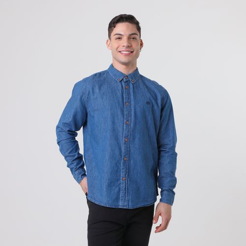 Camisa Manga Longa Sem Bolso Liso Jeans