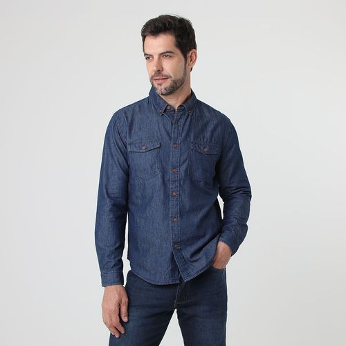 Camisa Manga Longa Bolsos Lapela Jeans