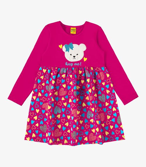 Vestido Infantil Manga Longa Estampado Rovi Kids Rosa