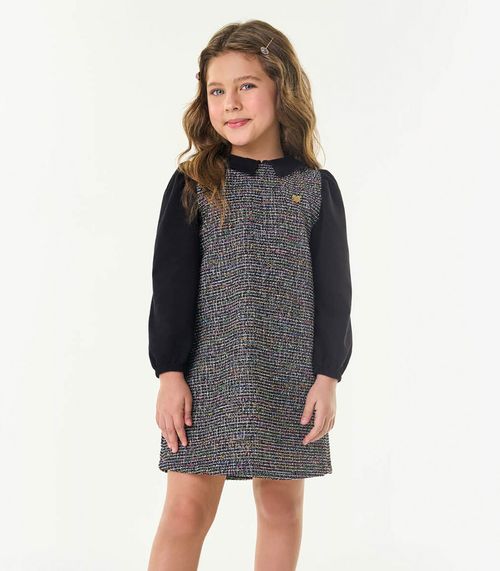 Vestido Manga Longa Infantil Em Tweed Trick Nick Preto