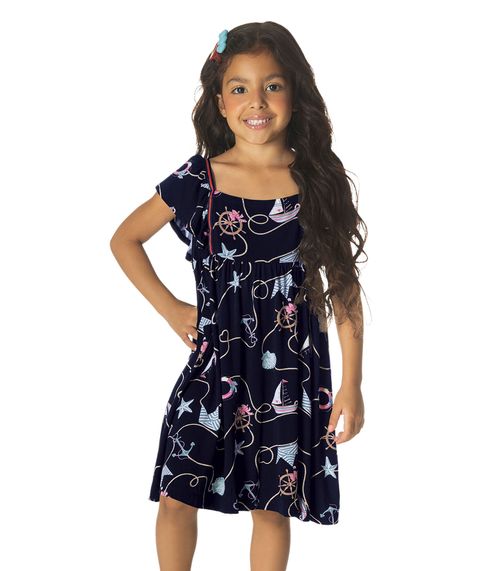 Vestido Infantil Estampado Rovitex Kids Azul