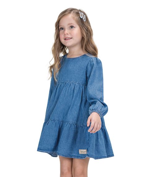 Vestido Jeans Infantil Manga Longa Trick Nick Azul