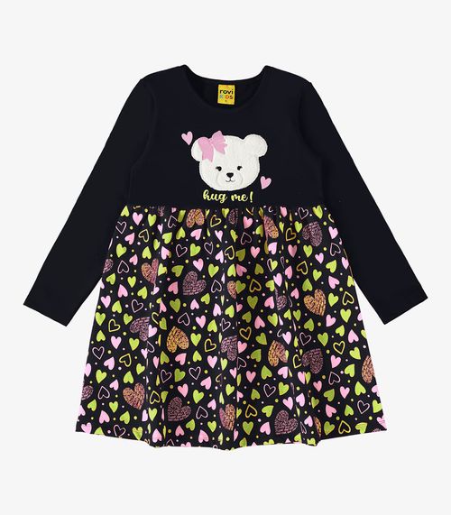 Vestido Infantil Manga Longa Estampado Rovi Kids Preto