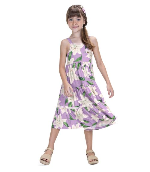 Vestido Midi Infantil Estampas Florais Trick Nick Roxo