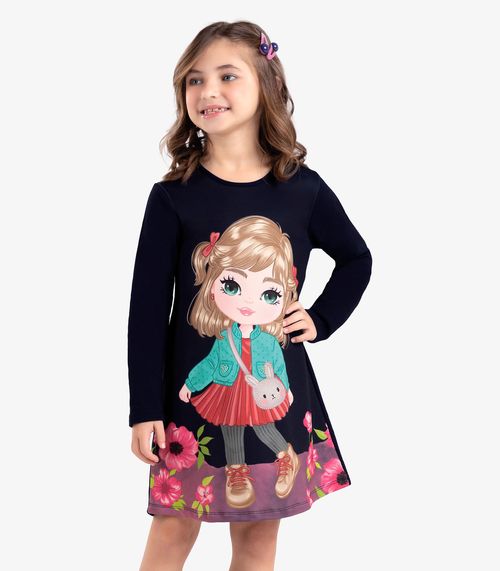 Vestido Infantil Manga Longa Rovi Kids Azul