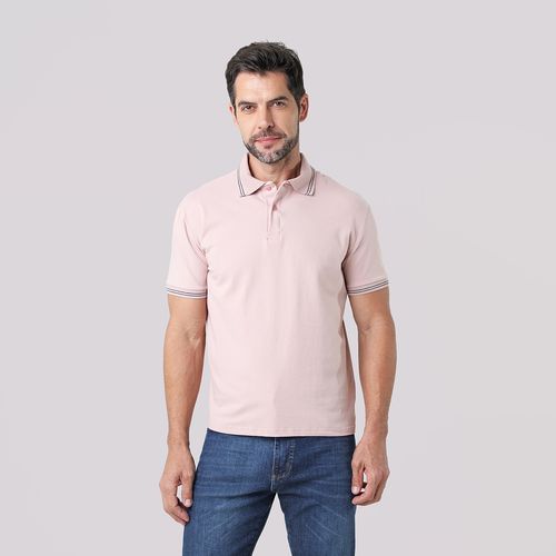 Polo Manga Curta Cotton Friso Retilinea Rosa - ID