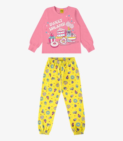 Pijama Infantil Feminino Em Meia Malha Rovi Kids Rosa