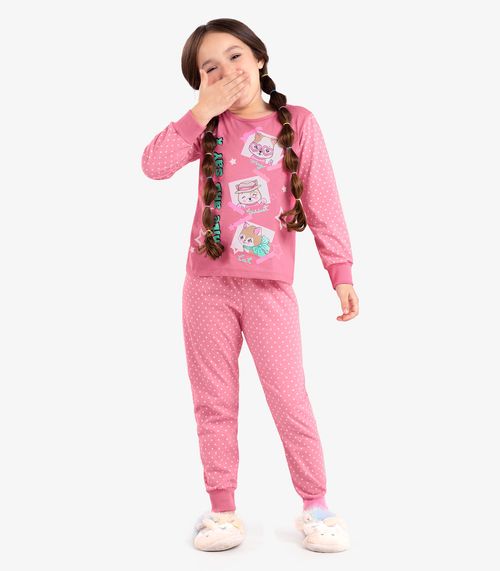 Pijama Infantil Feminino Em Meia Malha Rovi Kids Rosa