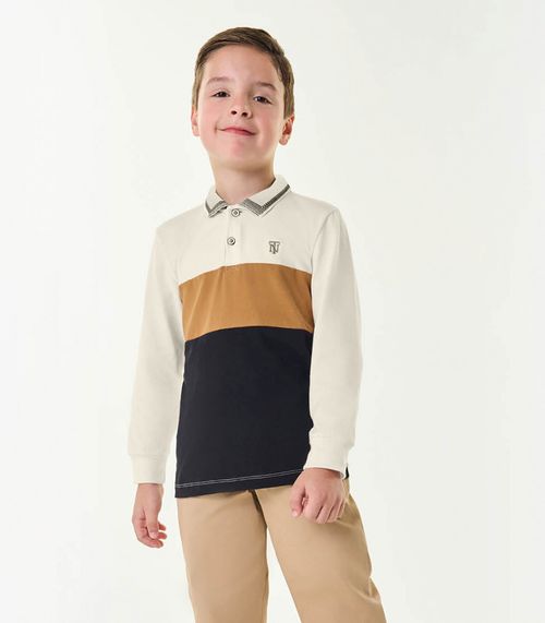 Camisa Polo Infantil Manga Longa Trick Nick Bege