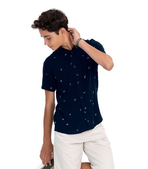 Camisa Juvenil Masculina Em Viscose Minty Azul