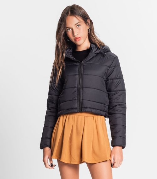 Jaqueta Puffer Juvenil Feminina Com Capuz Minty Preto