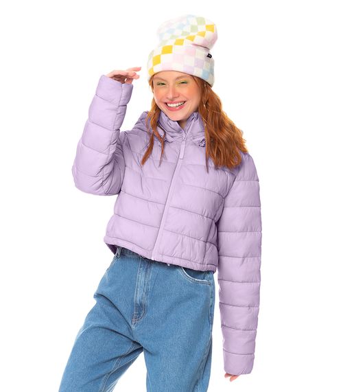 Jaqueta Puffer Juvenil Feminina Com Capuz Minty Roxo