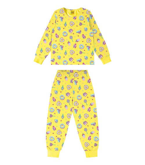 Pijama Infantil Feminino Em Meia Malha Rovi Kids Amarelo