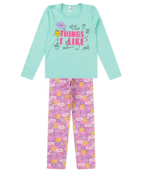 Pijama Infantil Menina Manga Longa Kappes Verde