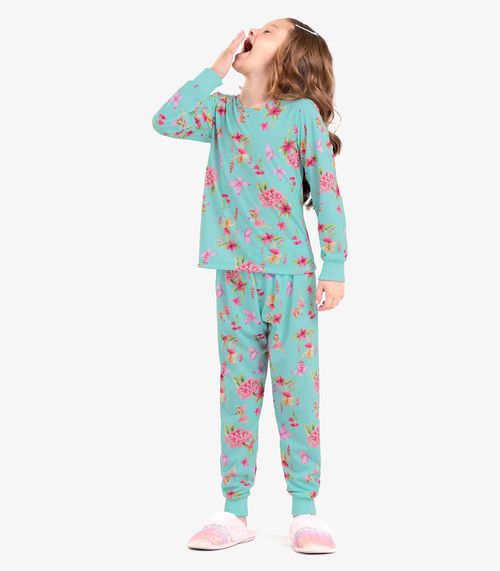 Pijama Infantil Feminino Florido Rovi Kids Azul