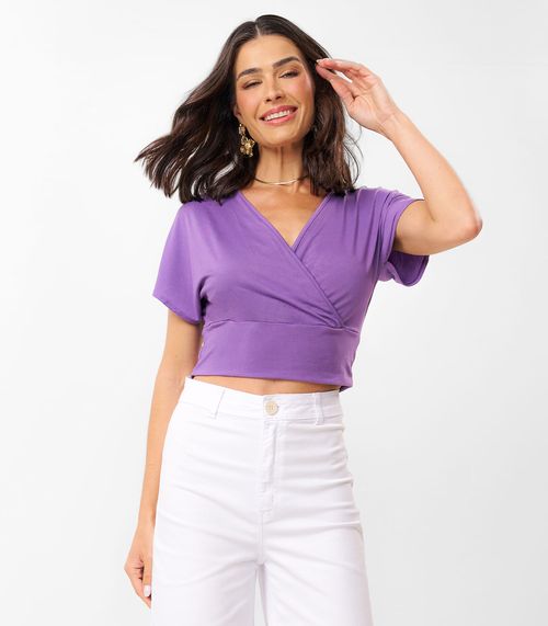 Blusa Cropped Com Decote V Malha Delicate Rovitex Roxo