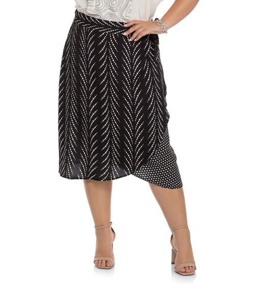 Saia Midi Plus Size Mix de Estampas Secret Glam Preto