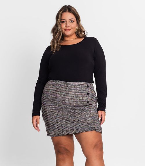 Shorts Saia Plus Size Em Tweed Secret Glam Preto