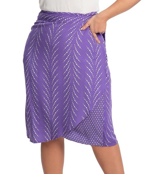 Saia Midi Plus Size Mix de Estampas Secret Glam Roxo