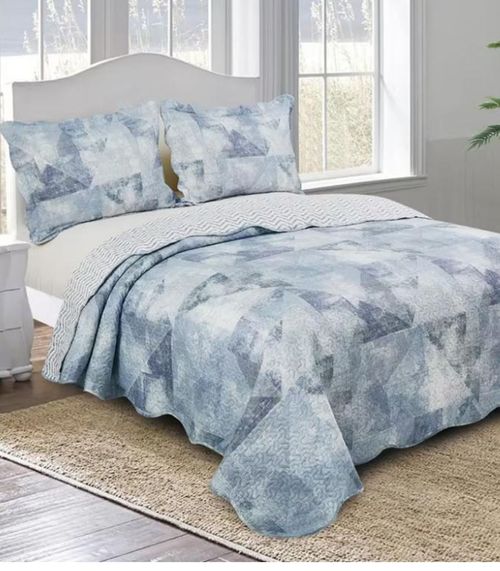 Jogo De Colcha Evolution Patchwork Solteiro Camesa Azul