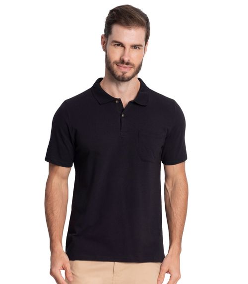 Polo Masculina Com Bolso Cotton Leve Diametro Preto