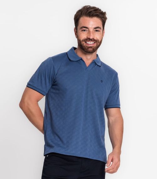 Camisa Polo Masculina Em Meia Malha Diametro Azul