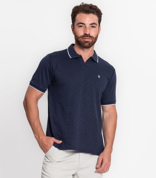 Camisa Polo Masculina Em Meia Malha Diametro Azul