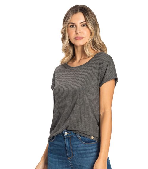 Blusa Feminina Ribana Canelada Básica Rovitex Cinza