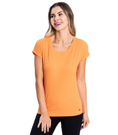 Blusa Feminina Ribana Canelada Básica Rovitex Laranja