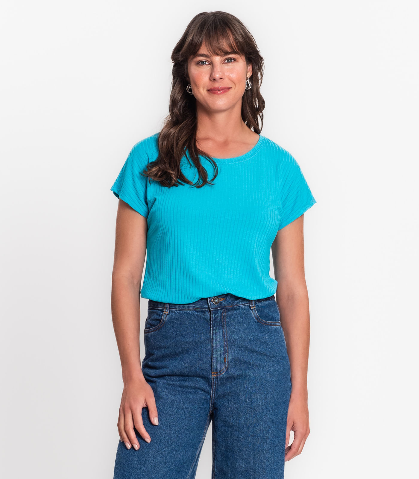 Blusa Feminina Ribana Canelada Básica Rovitex Azul