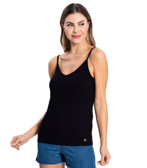 Blusa De Alça Feminina Ribana Canelada Rovitex Preto