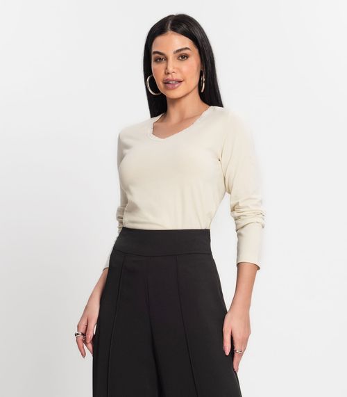 Blusa Em Cotton Básica Feminina Kohmar Bege