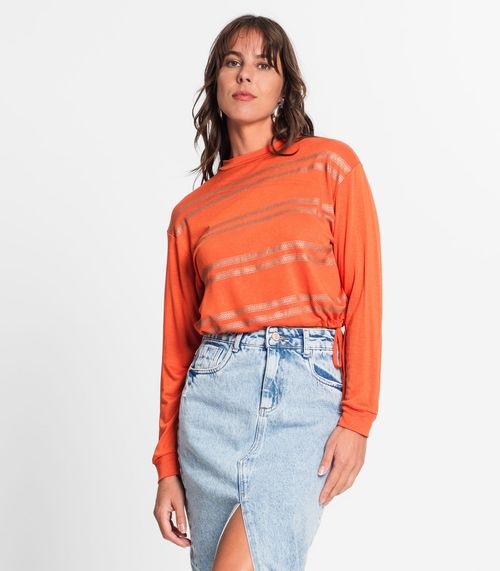 Blusa Feminina Manga Longa Em Visco Tricot Rovitex Laranja