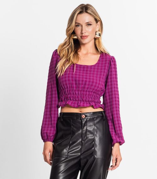 Blusa Manga Longa Feminina Xadrez Endless Roxo